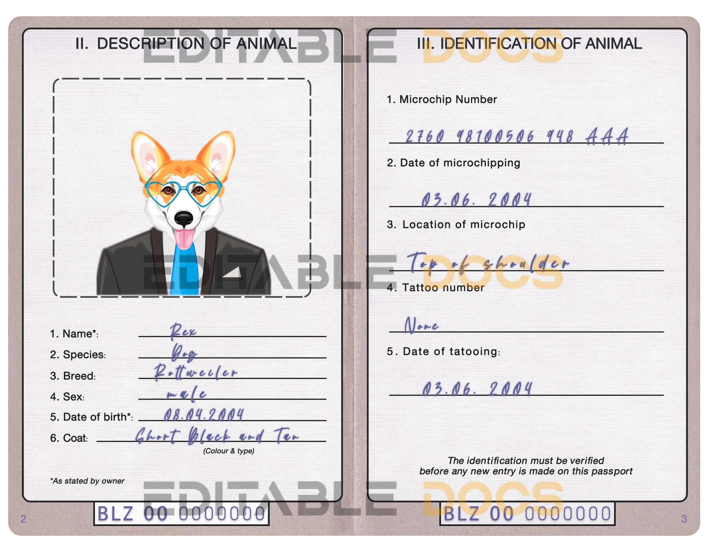 Belize dog Fake PSD Passport | Instant Download