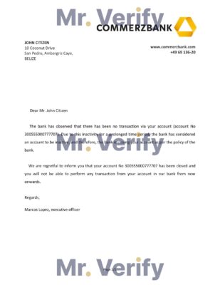 Download Belize Commerzbank Bank Reference Letter Templates | Editable Word