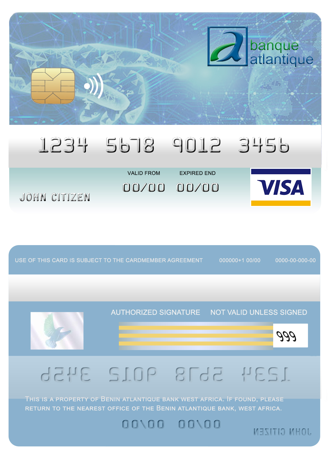 Editable Benin Atlantique bank visa card Templates in PSD Format