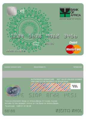 Fillable Benin Bank of Africa mastercard debit card Templates