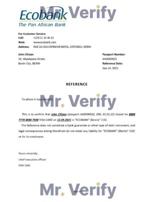 Download Benin Ecobank Bank Reference Letter Templates | Editable Word