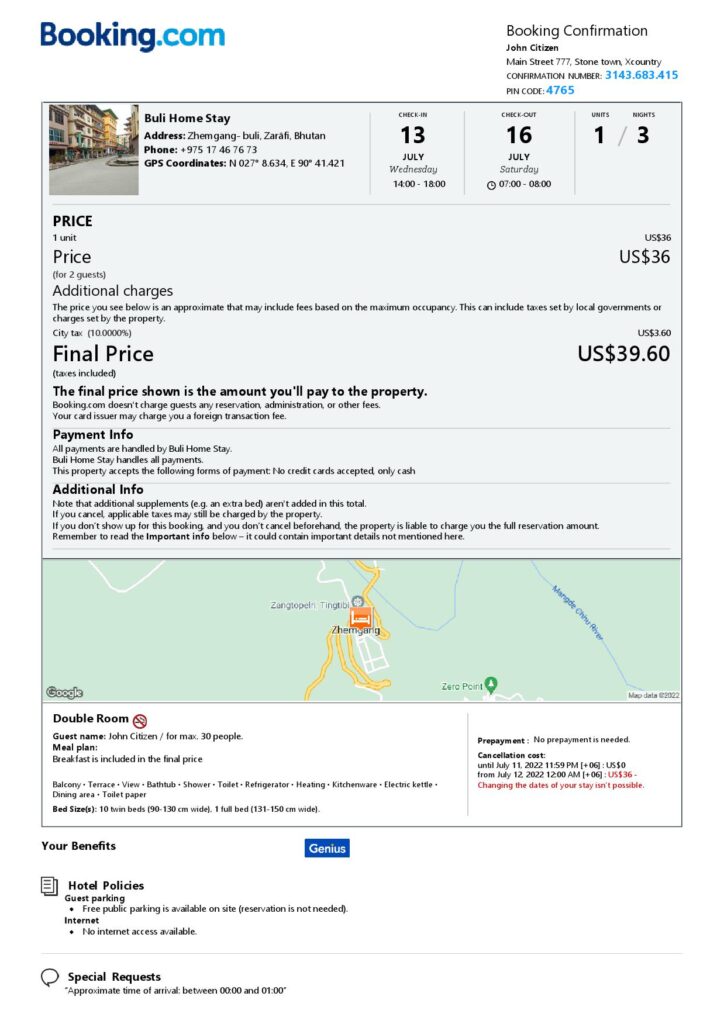 Editable Bhutan Hotel Booking Form Template | Fillable PDF