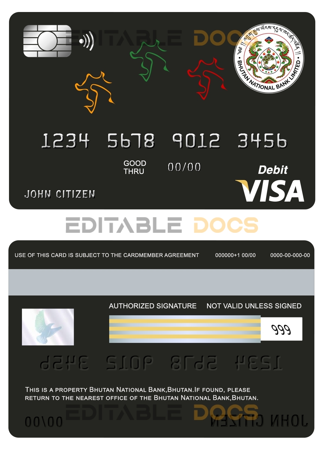 Editable Bhutan National Bank visa card debit card Templates in PSD Format