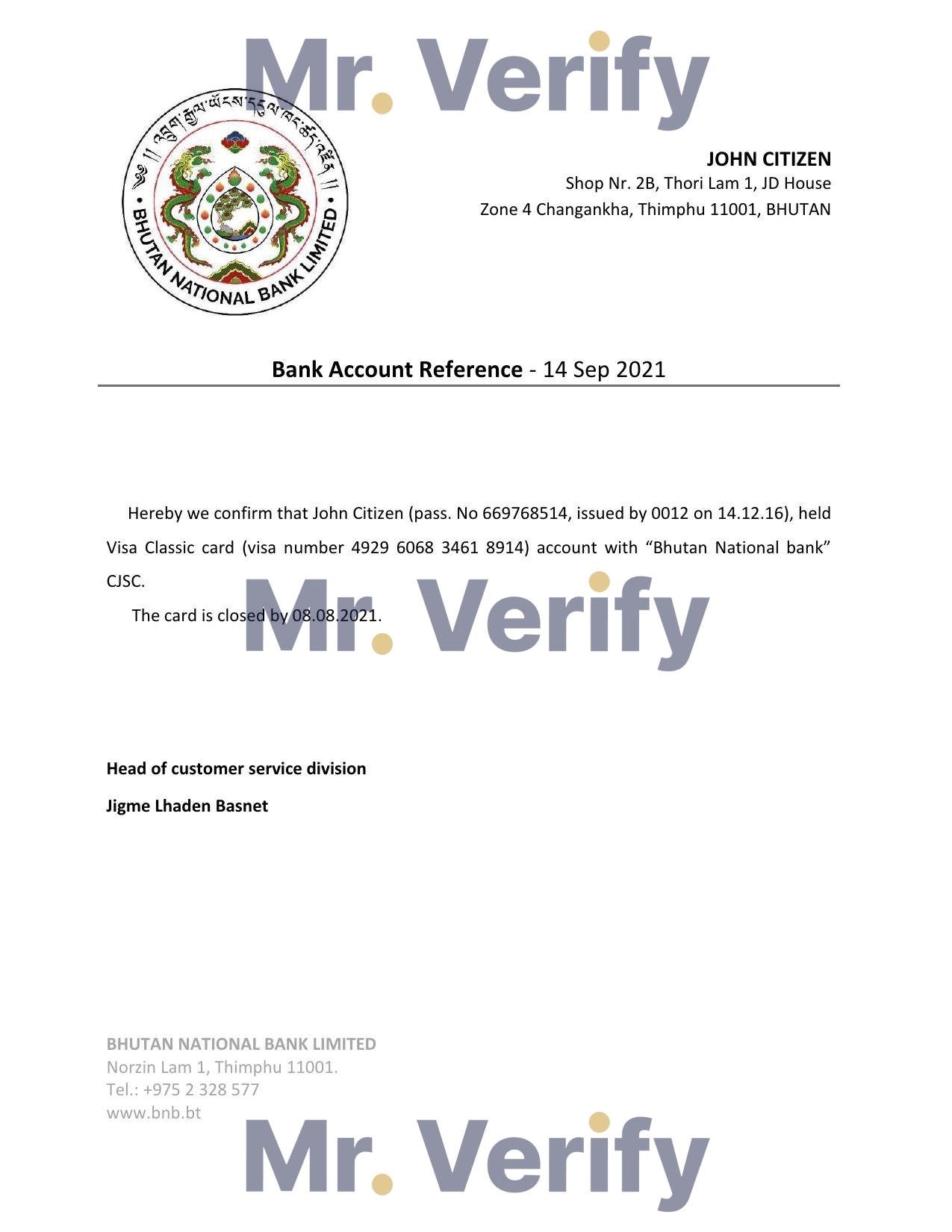 Download Bhutan National Bank Reference Letter Templates | Editable Word