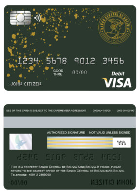 Editable Bolivia Banco Central de Bolivia bank visa card debit card Templates