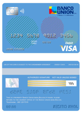 Editable Bolivia Banco Union bank visa card debit card Templates