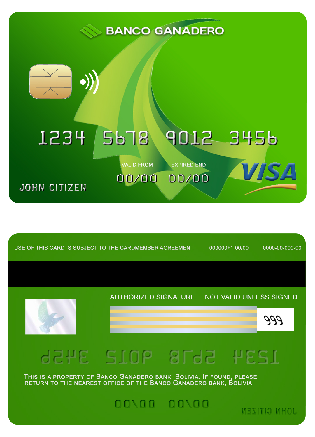 Editable Bolivia Ganadero bank visa card Templates in PSD Format