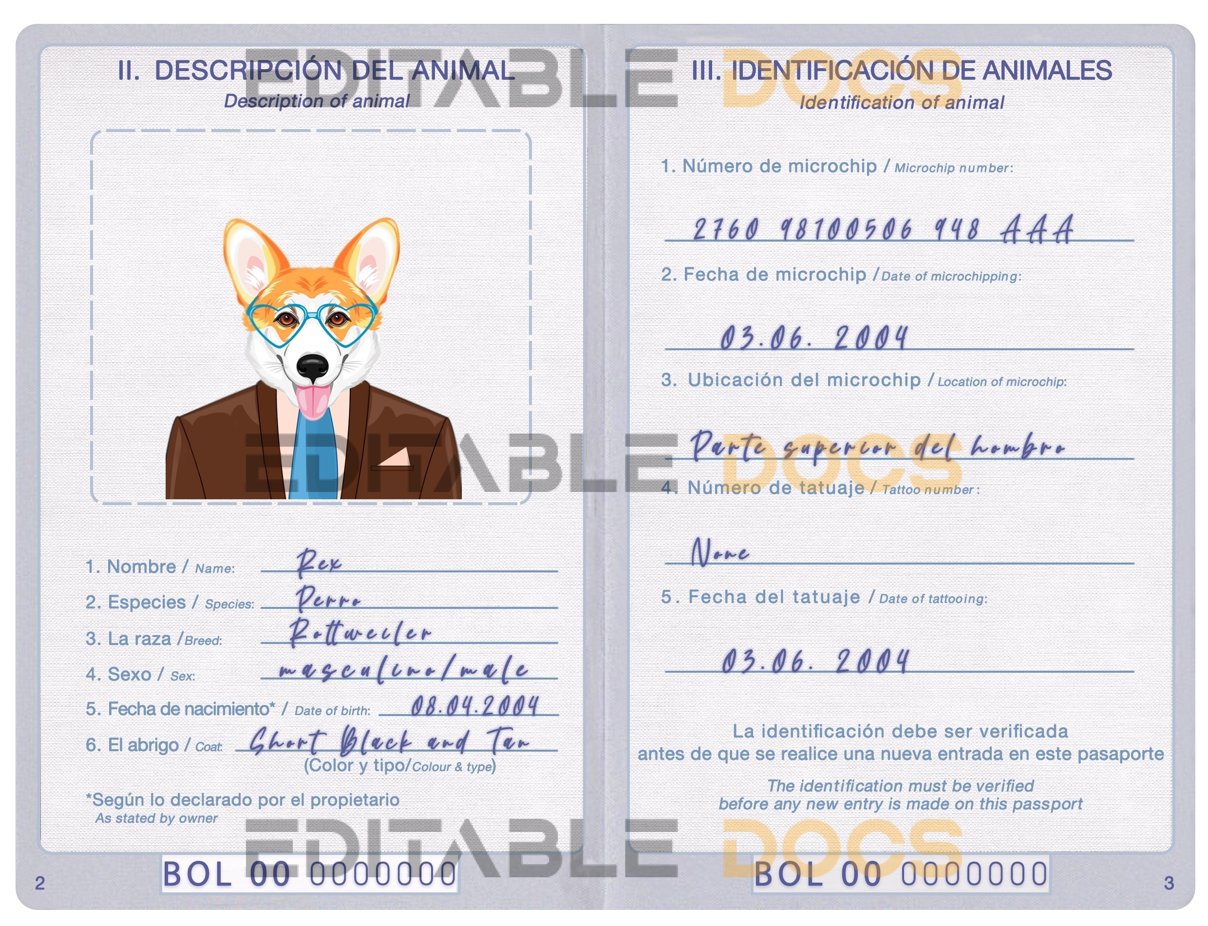 Bolivia dog Fake PSD Passport | Instant Download