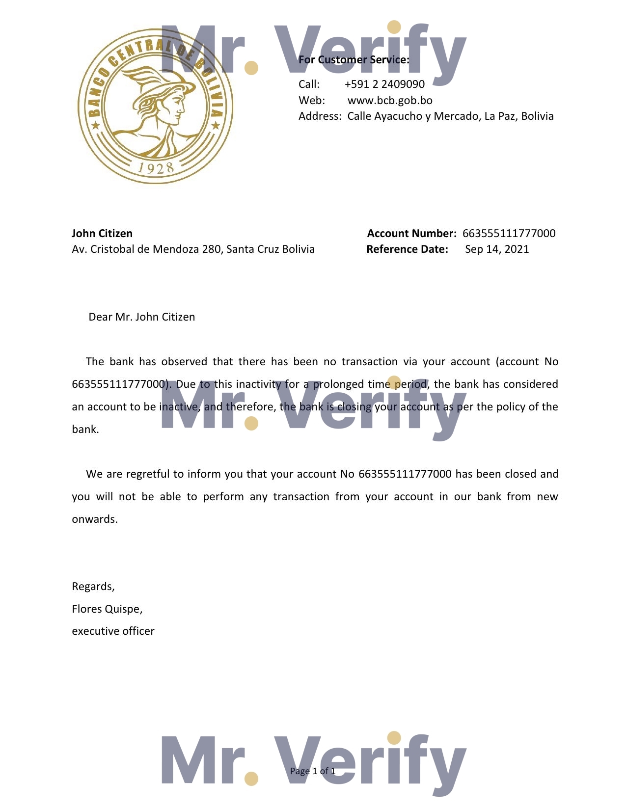 Download Bolivia Banco Central de Bank Reference Letter Templates | Editable Word