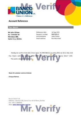 Download Bolivia Banco Union Bank Reference Letter Templates | Editable Word