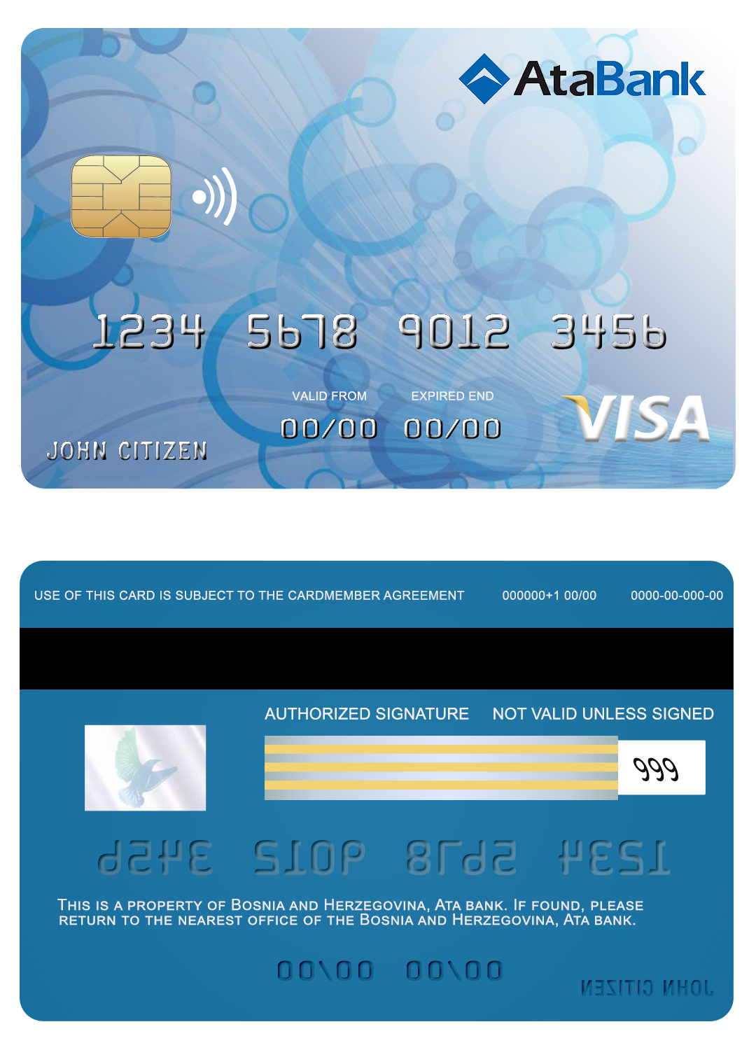 Editable Bosnia and Herzegovina Ata bank visa card Templates in PSD Format