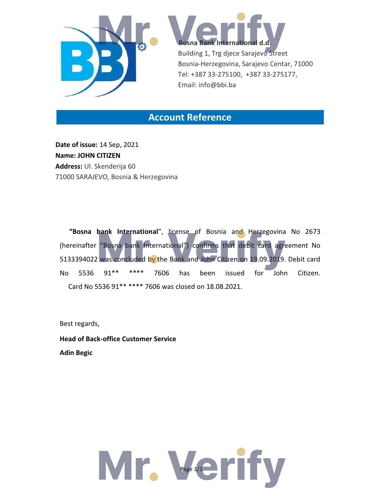 Download Bosnia and Herzegovina Bosna Bank Reference Letter Templates | Editable Word