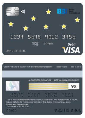 Editable Bosnia and Herzegovina Bosna Bank International bank visa card debit card Templates