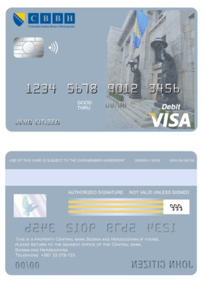 Editable Bosnia and Herzegovina Central Bank visa card debit card Templates