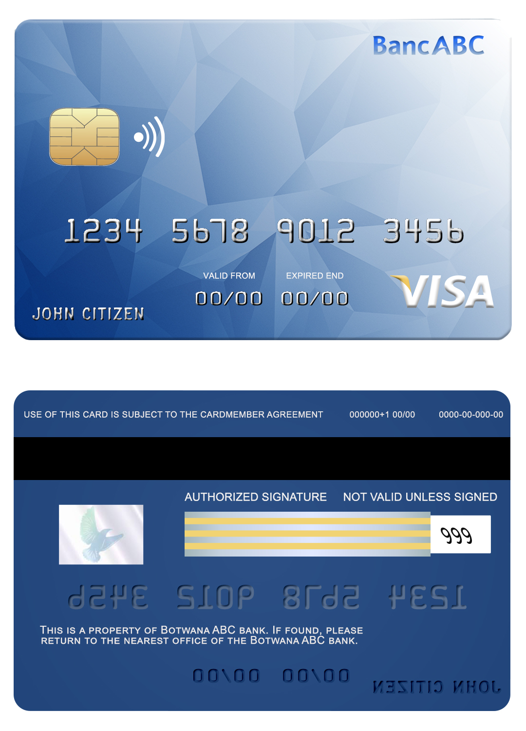 Editable Bostwana ABC bank visa card Templates in PSD Format
