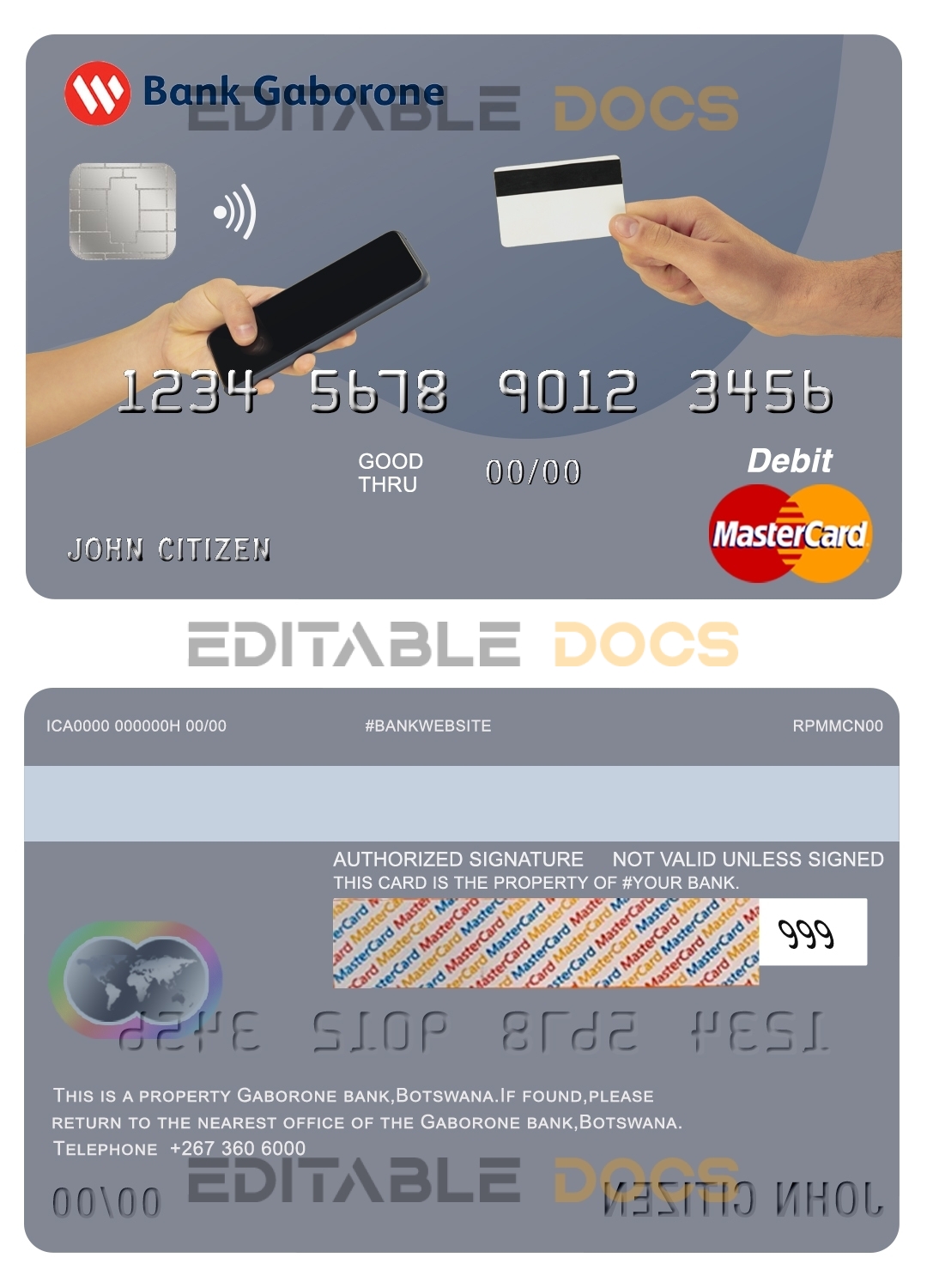 Fillable Botswana Bank Gaborone mastercard debit card Templates | Layer-Based PSD