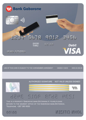 Editable Botswana Bank Gaborone visa card debit card Templates