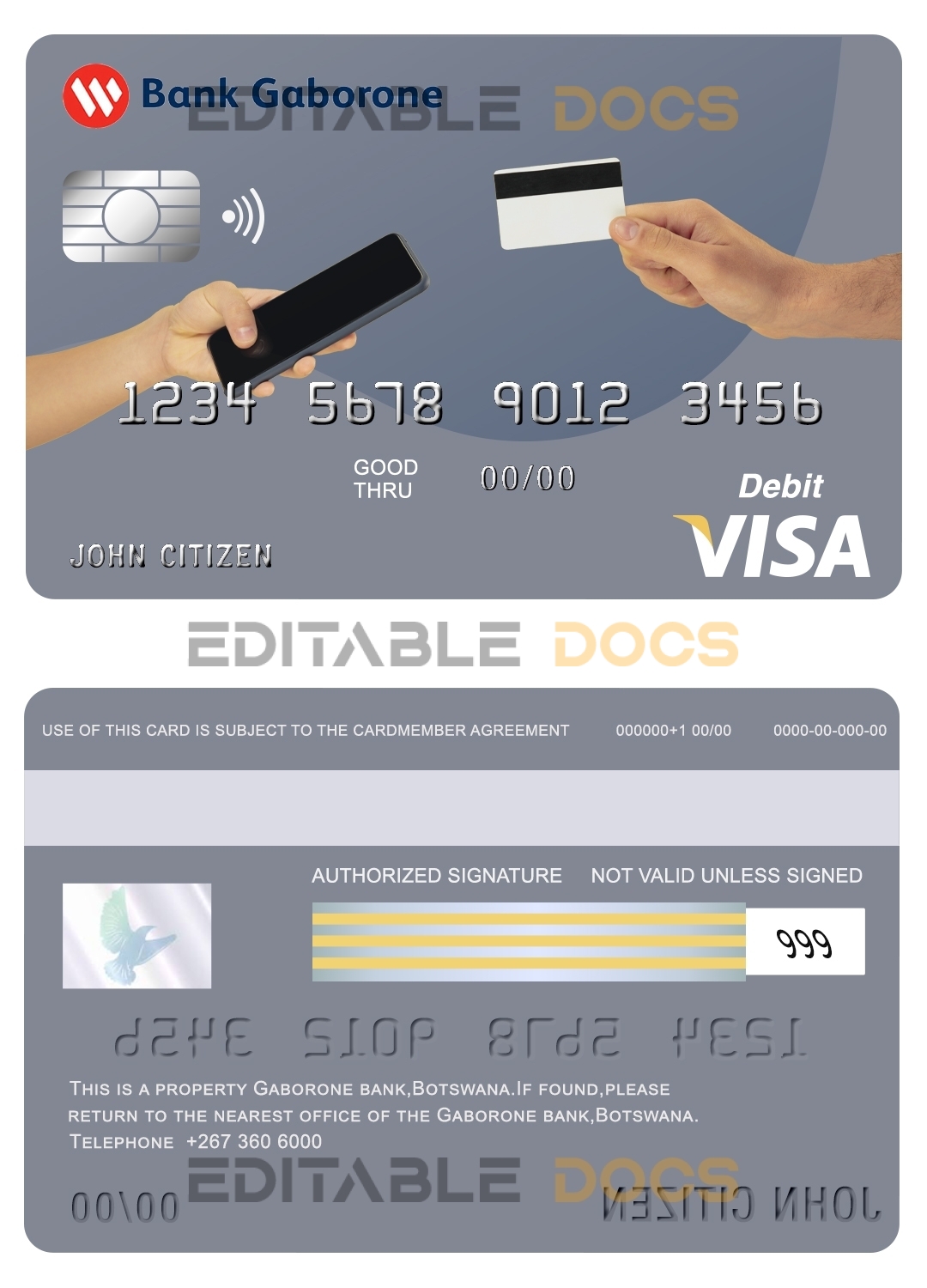 Editable Botswana Bank Gaborone visa card debit card Templates in PSD Format