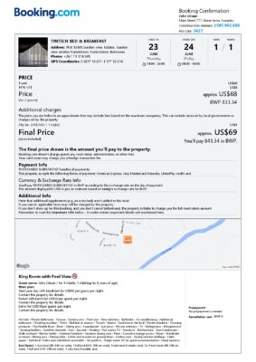 Editable Botswana Hotel Booking Form Template | Fillable PDF