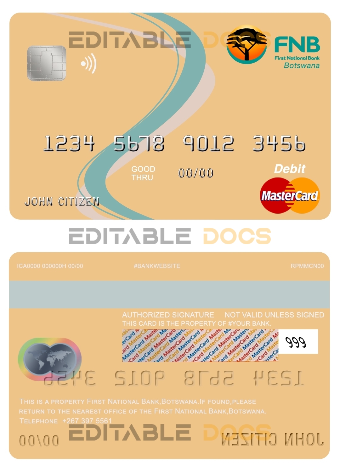 Fillable Botswana First National Bank mastercard debit card Templates | Layer-Based PSD