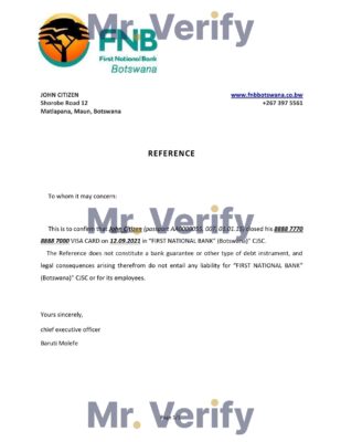 Download Botswana First National Bank (FNB) Bank Reference Letter Templates | Editable Word