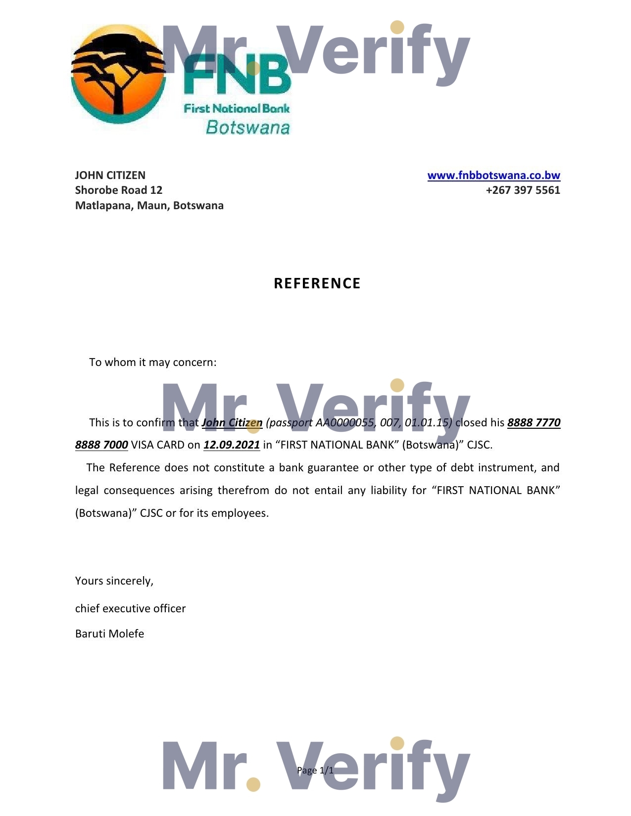 Download Botswana First National Bank (FNB) Bank Reference Letter Templates | Editable Word