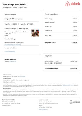 Customizable Brazil Airbnb Reservation Template | Word & PDF Formats