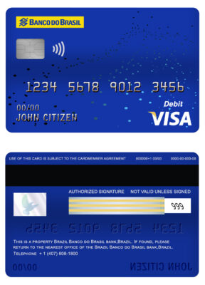 Editable Brazil Banco do Brasil bank visa card debit card Templates