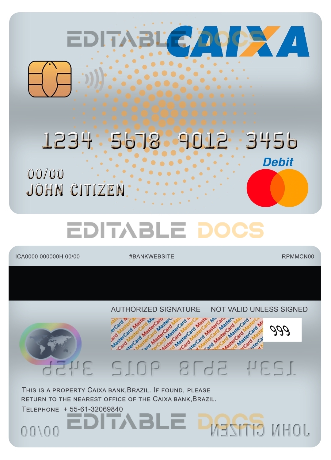 Fillable Brazil Caixa bank mastercard debit card Templates | Layer-Based PSD