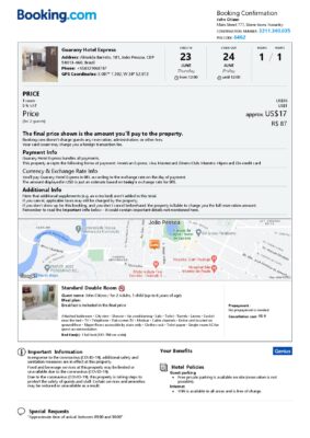 Editable Brazil Hotel Booking Form Template | Fillable PDF