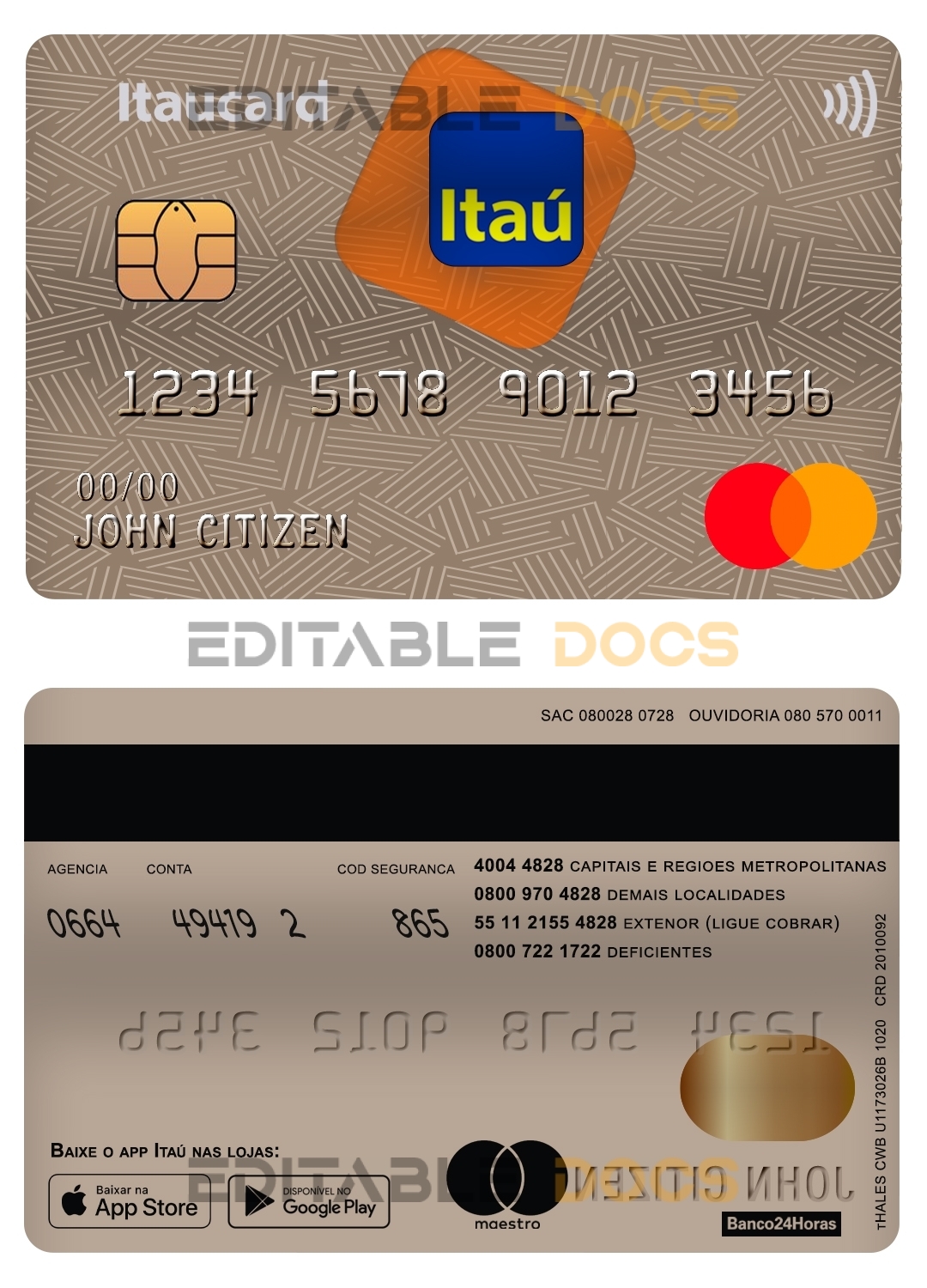 Fillable Brazil Itaú bank mastercard debit card Templates | Layer-Based PSD