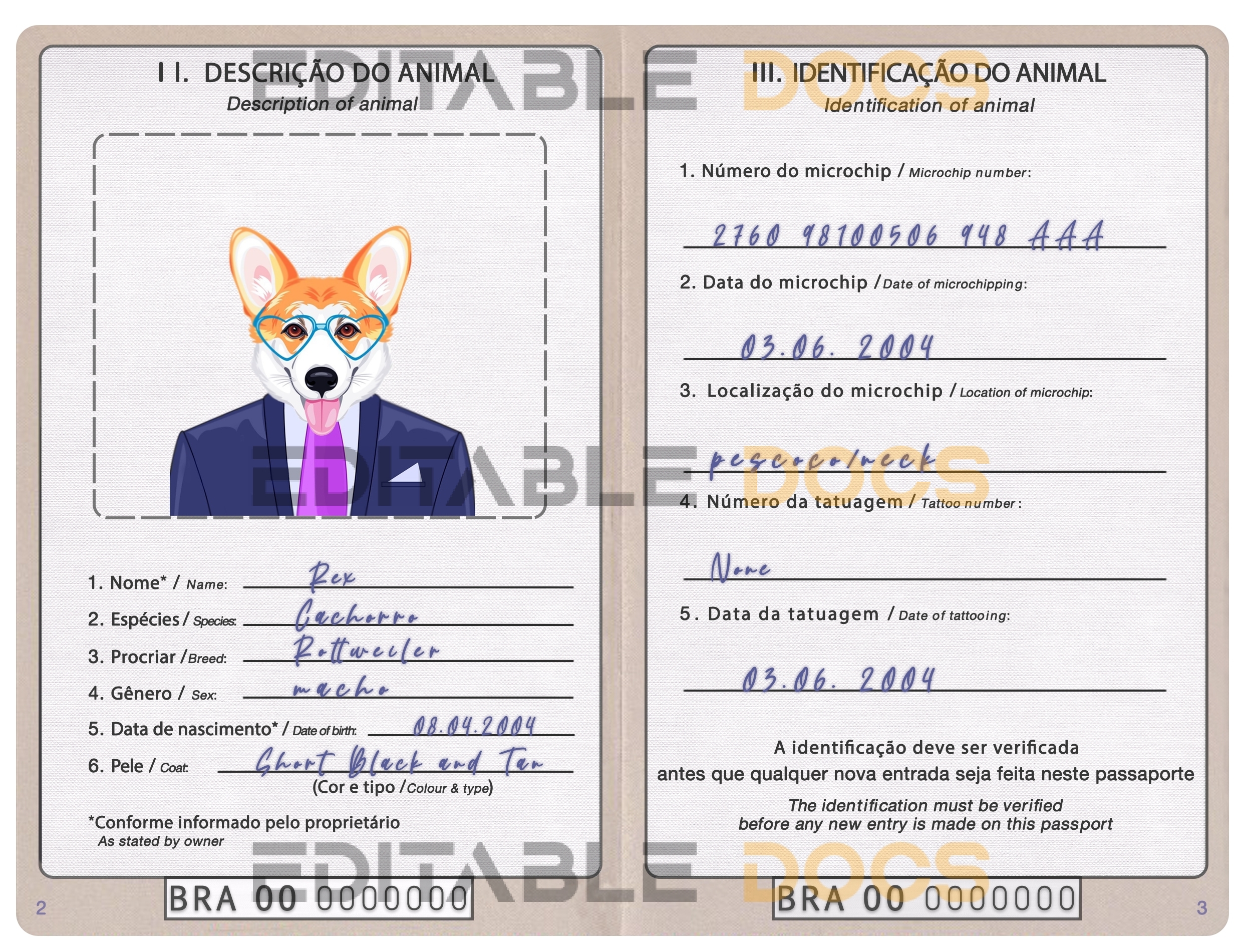 Brazil dog Fake PSD Passport | Instant Download