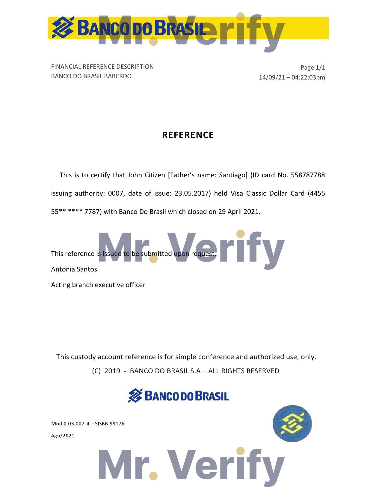Download Brazil Banco do Brasil Bank Reference Letter Templates | Editable Word