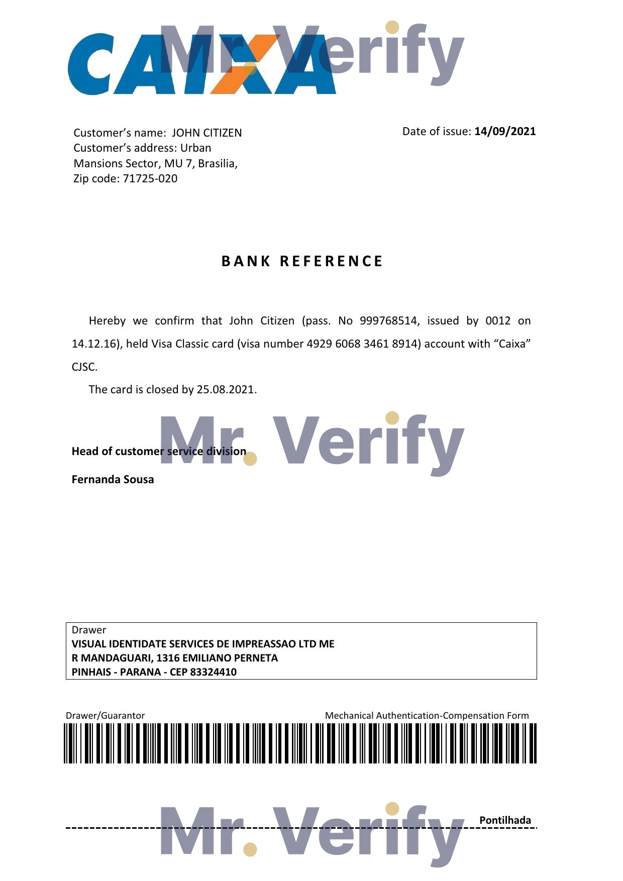 Download Brazil Caixa Bank Reference Letter Templates | Editable Word