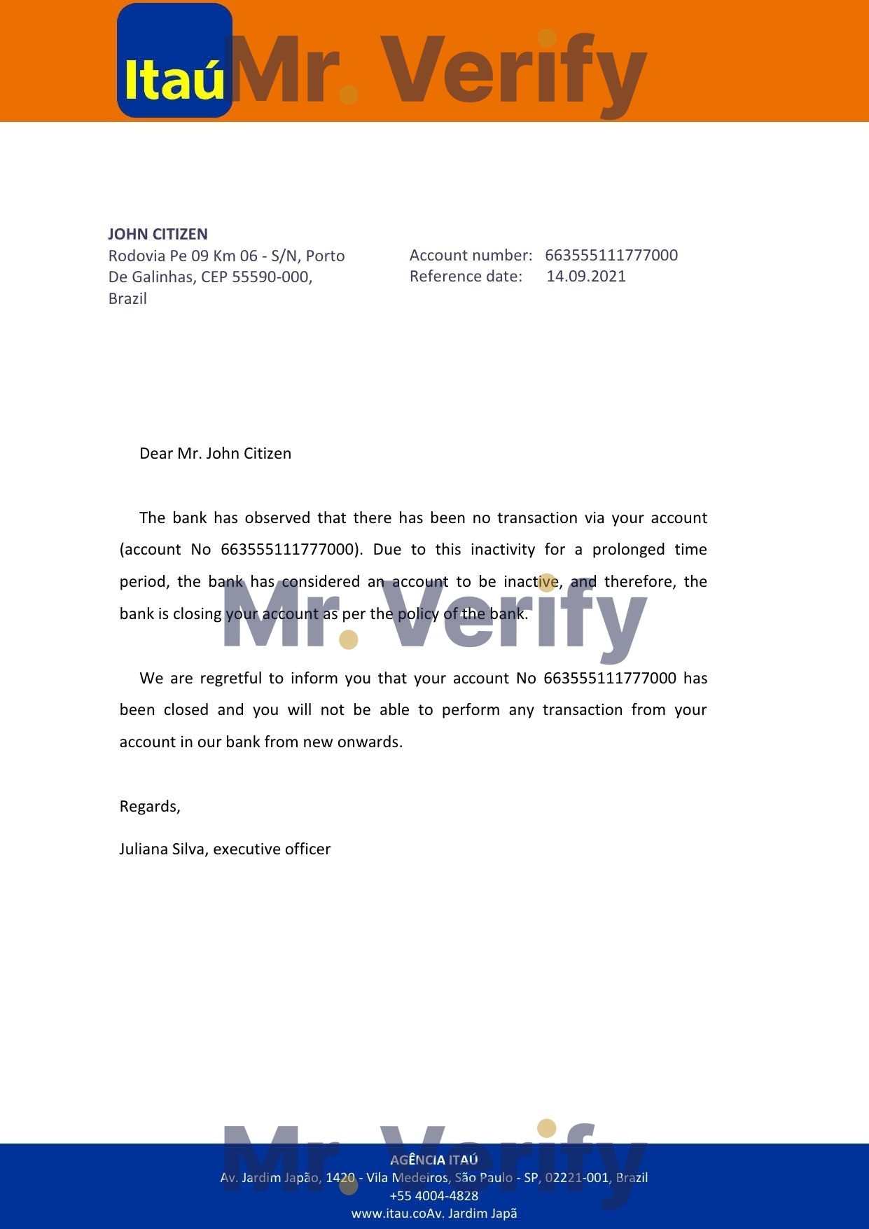 Download Brazil Itau Bank Reference Letter Templates | Editable Word