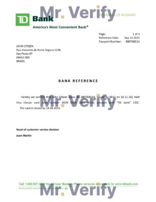 Download Brazil TD Bank Reference Letter Templates | Editable Word
