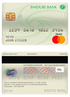 Fillable Brunei Baiduri Bank mastercard debit card Templates