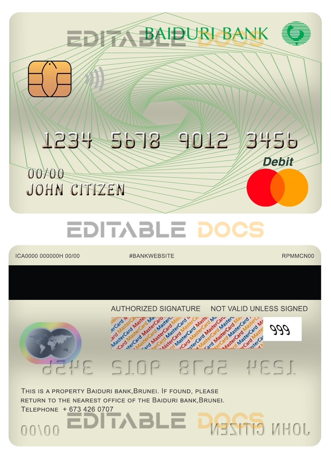 Fillable Brunei Baiduri Bank mastercard debit card Templates | Layer-Based PSD