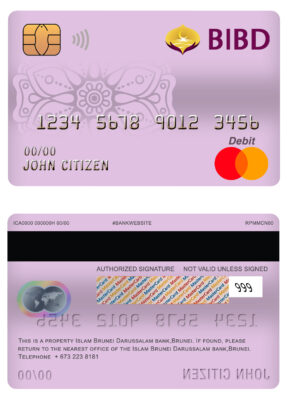 Editable Brunei Bank Islam Brunei Darussalam bank mastercard debit card Templates
