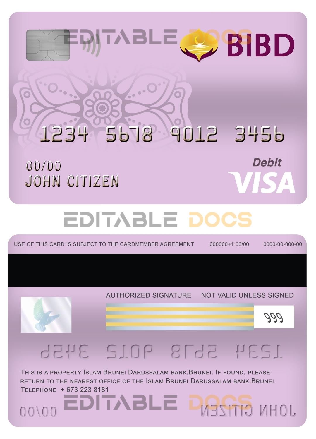 Fillable Brunei Bank Islam Brunei Darussalam bank visa card debit card Templates | Layer-Based PSD