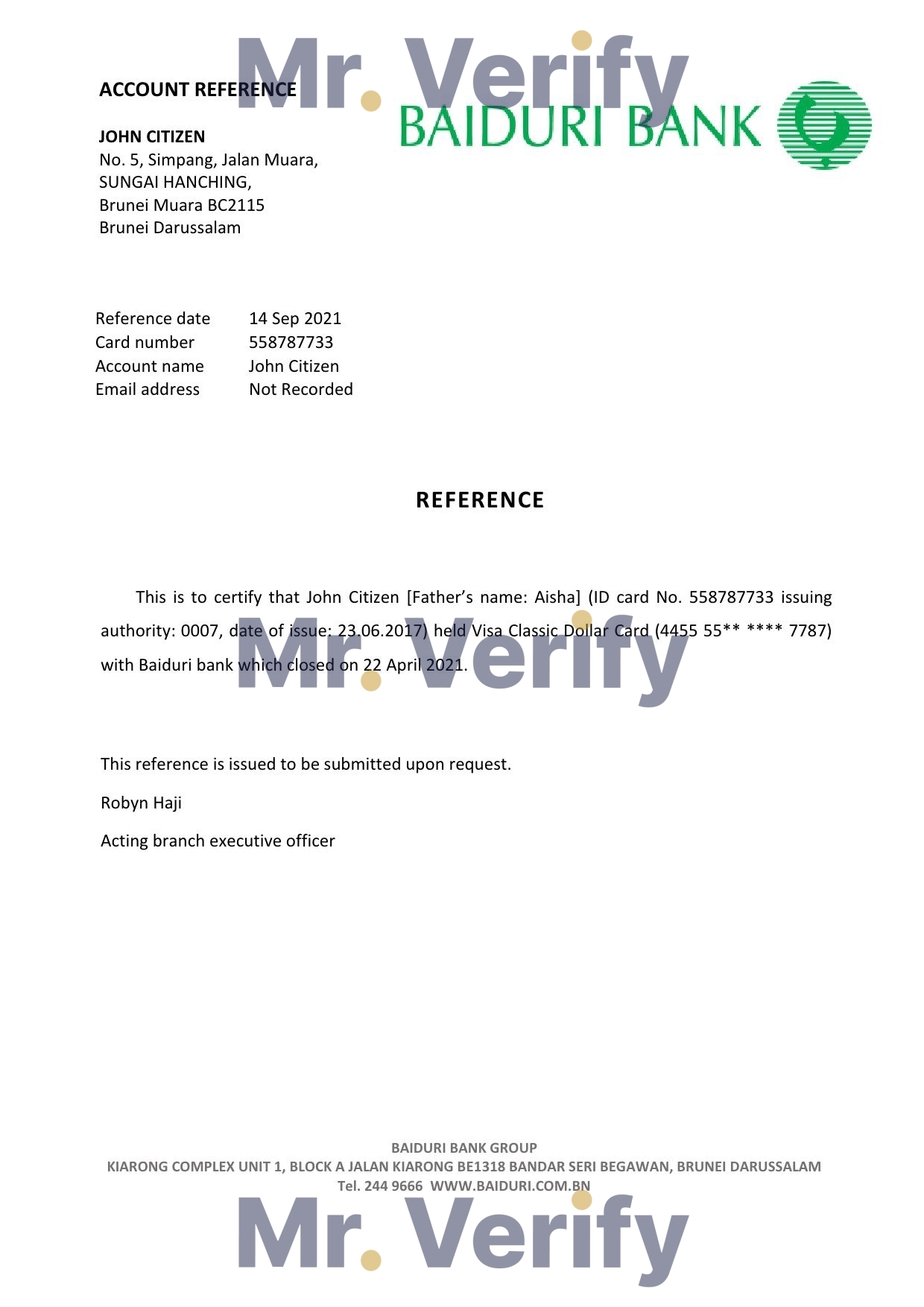 Download Brunei Baiduri Bank Reference Letter Templates | Editable Word