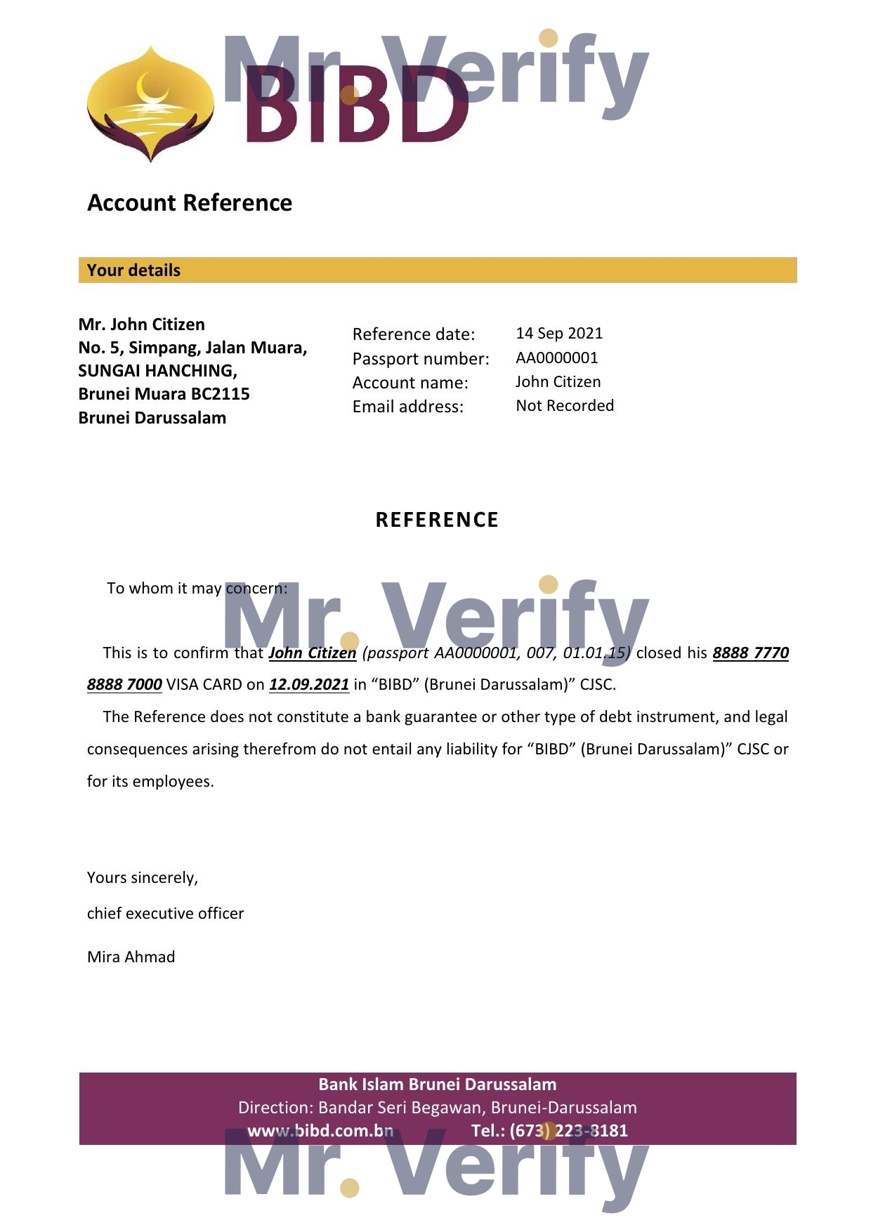 Download Brunei Islam Darussalam Bank Reference Letter Templates | Editable Word