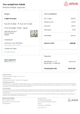 Customizable Bulgaria Airbnb Reservation Template | Word & PDF Formats
