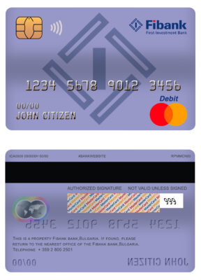Editable Bulgaria Fibank bank mastercard debit card Templates