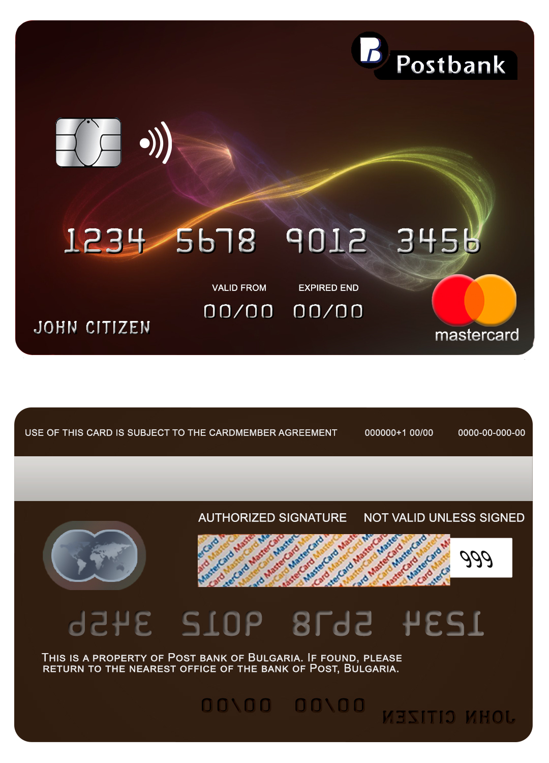 Editable Bulgaria Post Bank mastercard credit card Templates in PSD Format