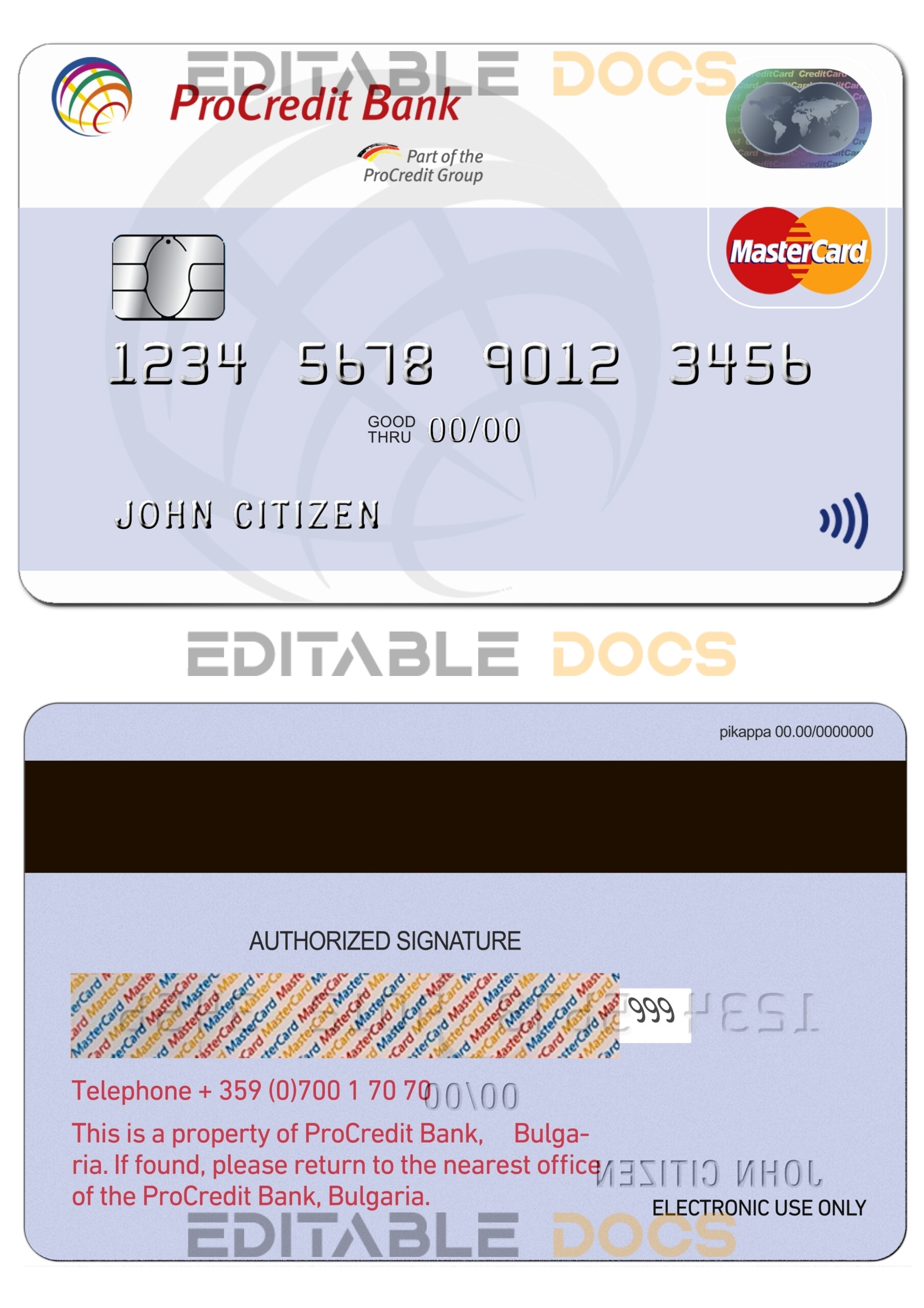 Fillable Bulgaria ProCredit Bank mastercard Templates | Layer-Based PSD