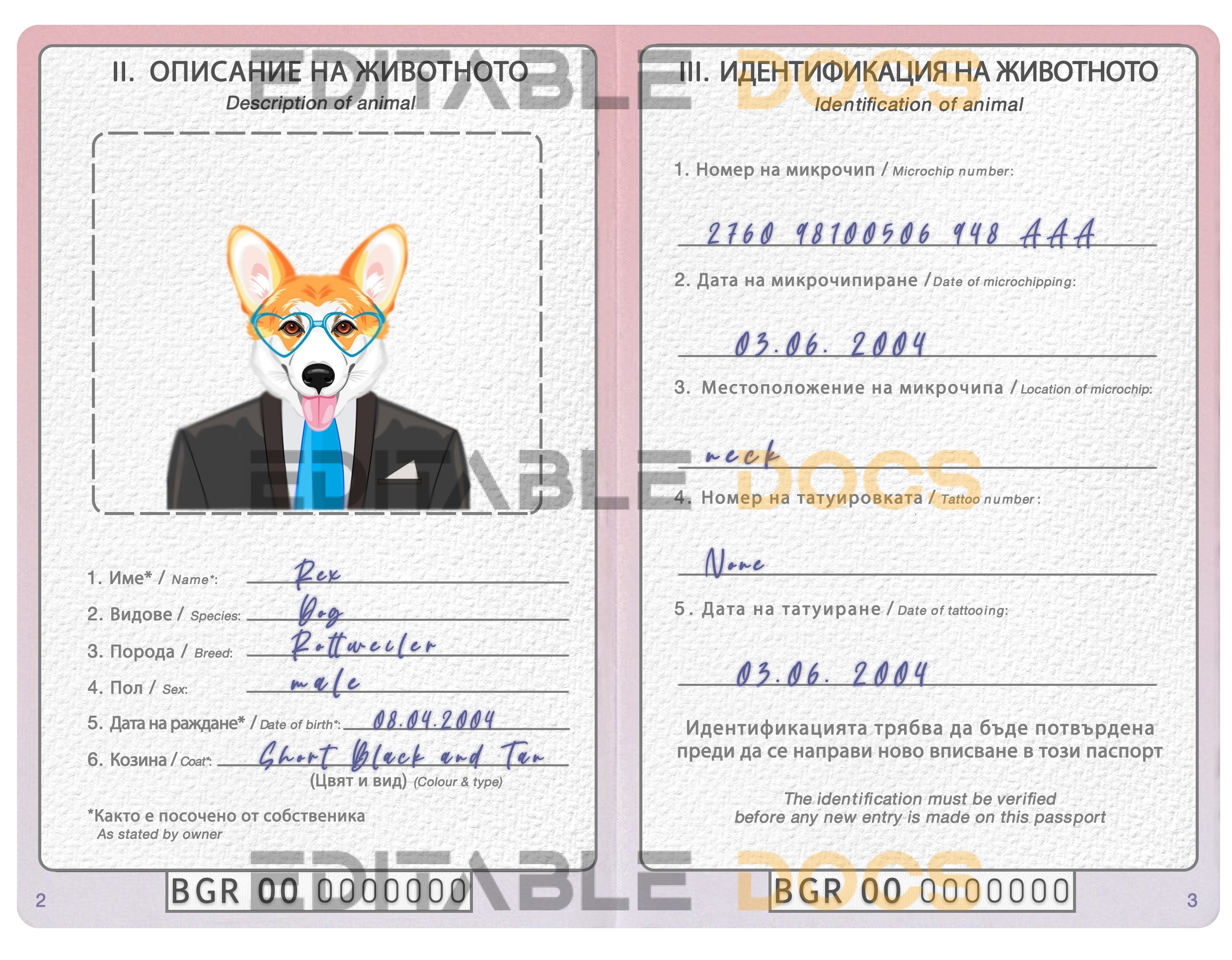 Bulgaria dog Fake PSD Passport | Instant Download