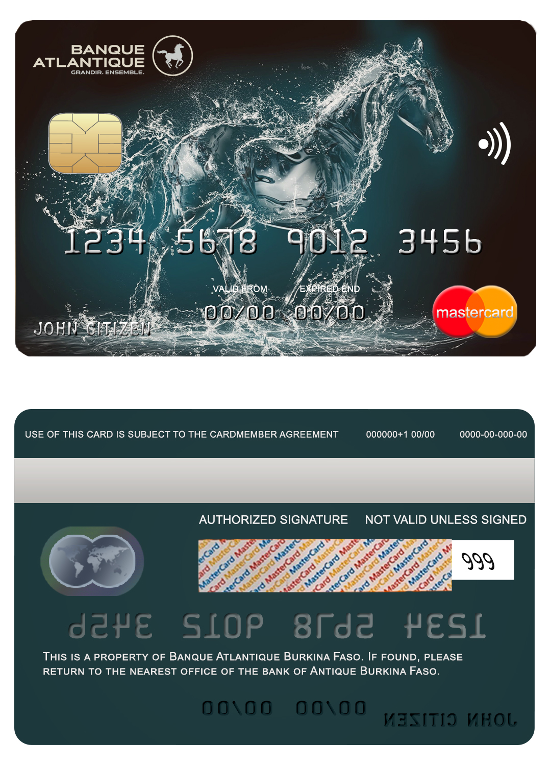Editable Burkina Faso Atlantique bank mastercard credit card Templates in PSD Format