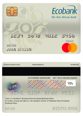 Editable Burkina Faso Ecobank bank mastercard debit card Templates