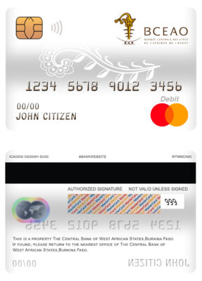 Editable Burkina Faso The Central Bank of West African States bank mastercard debit card Templates